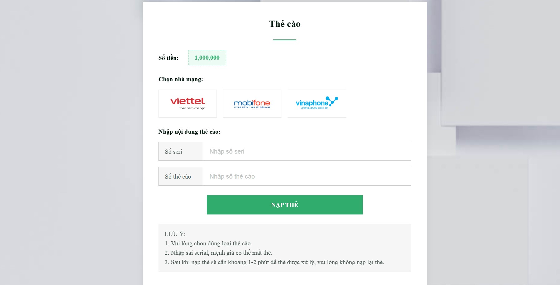 Hướng Dẫn Cách Nạp Tiền 28bet Dành Cho Người Mới 3 28BET cũng cho phép nộp tiền vào tài khoản bằng thẻ cào